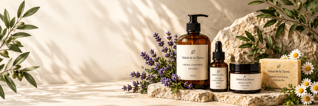 Crema corporal, sérum, crema facial y jabón de Salud de la Tierra con lavanda y manzanilla